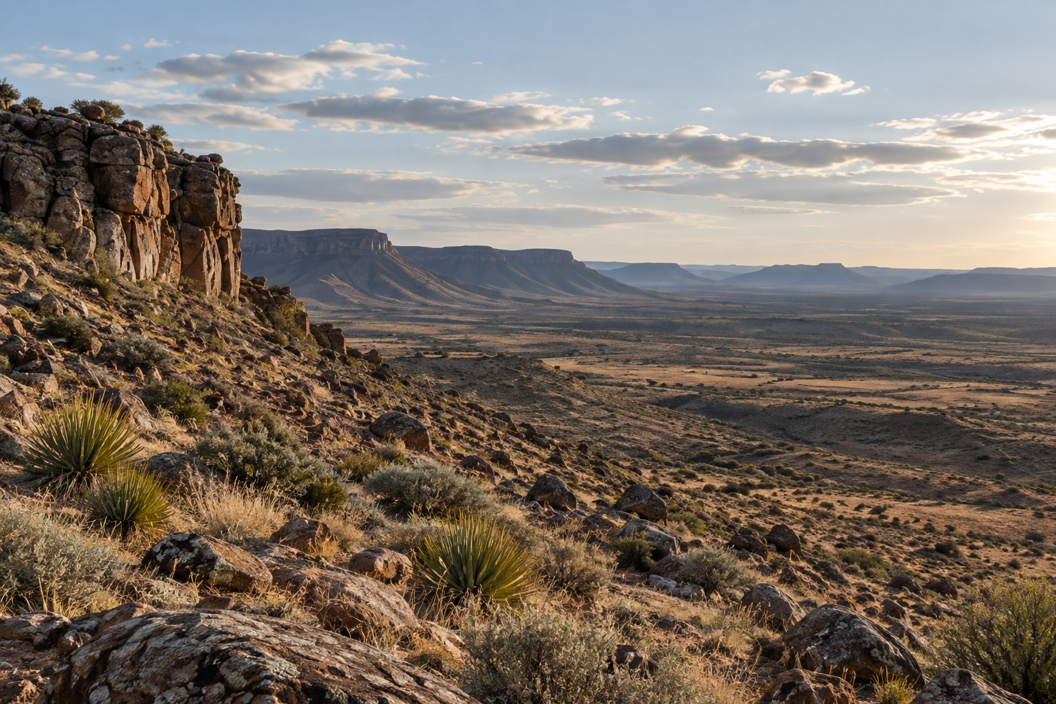 Open Northern Cape landscape with rocky ridges and natural Karoo vegetation