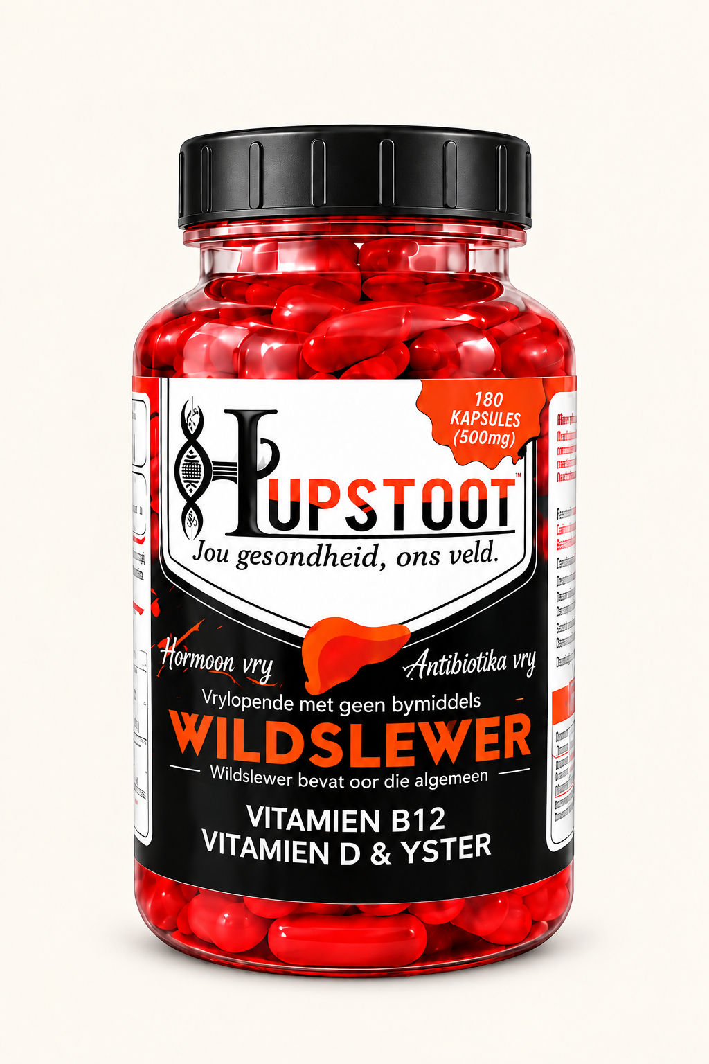 Hupstoot Game Liver Capsules with black cap